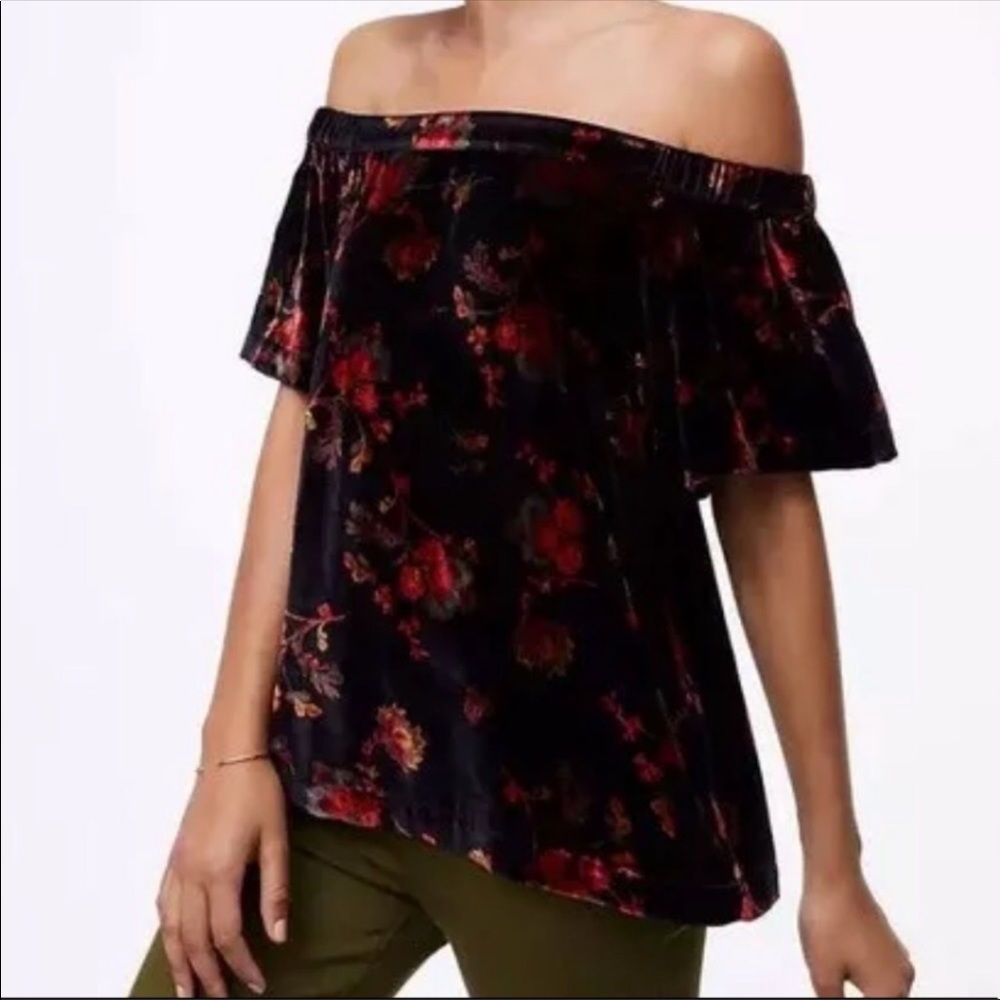 3/$15 LOFT Floral Off the Shoulder Top Velvet NWT